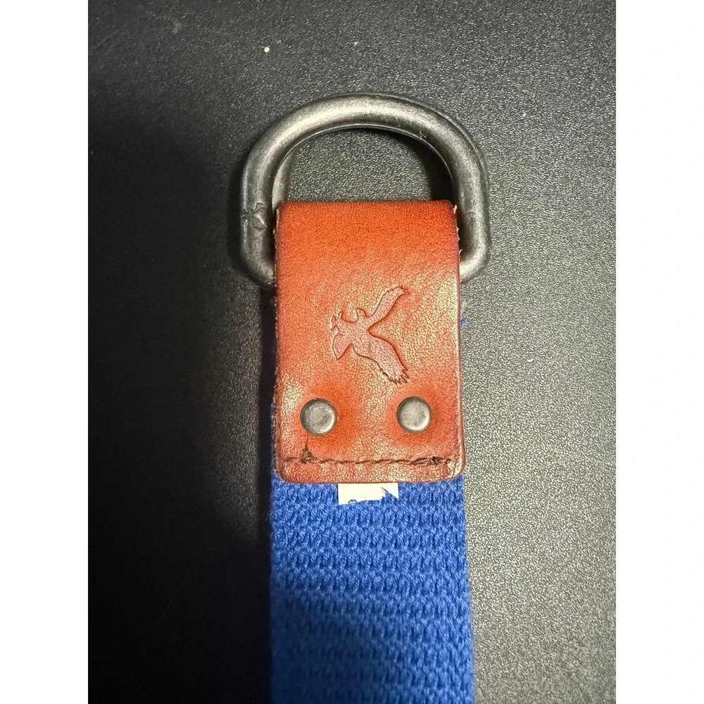 Y2k American Eagle Mens 2 Sided Rope D-Ring Belt Grey Blue Leather Trim 48